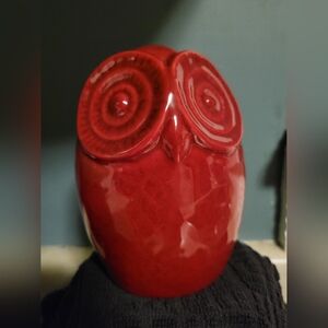 Red Ceramic Owl Figurine